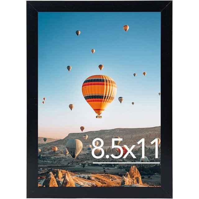 JCJMY 8.5x11 inch Picture Frame Black for Certificate Poster and Photo, Horizontal and Vertical Formats for Wall Hanging or Tabletop, 8.5x11 Frame with Shatter Resistant Plexiglass, Black