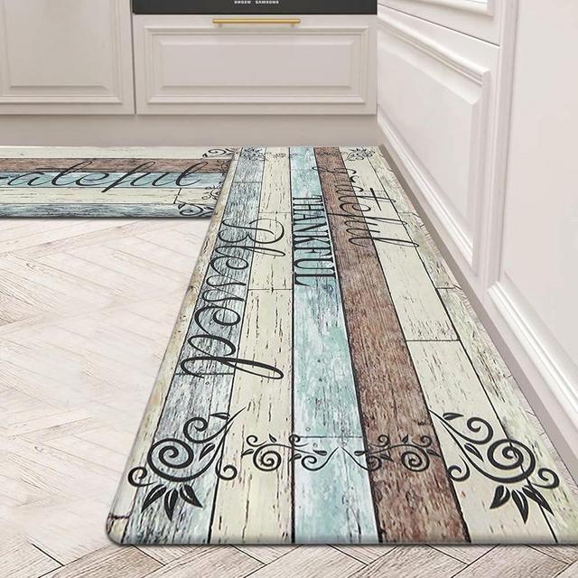 HEBE Anti Fatigue Kitchen Mat Set of 2 Non Slip Cushioned Kitchen Mats for Floor Waterproof Farmhouse Kitchen Rugs and Mats Set Comfort Standing Desk Mat Carpet for Sink,Office,Laundry
