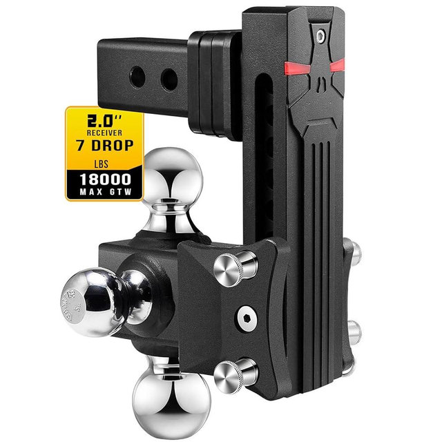 Airbird Anti-Rattle Adjustable Trailer Hitch Ball Mount, 2-Inch Receiver, 7 Inch Drop, 2 and 2-5/16-Inch Balls, 18,000 LBS, Truck Hook Three Balls Mount for Towing RVs and Motorcycles