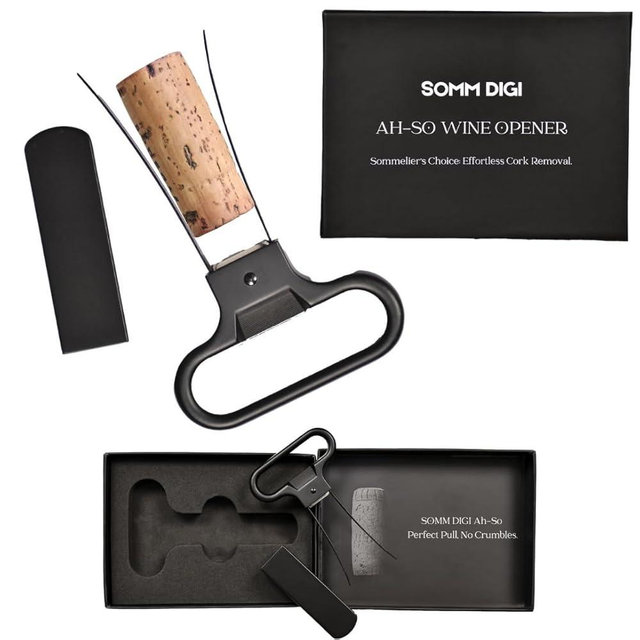 SOMM DIGI Sommelier Approved Ah-So Wine Opener with Corkscrew - Two-Prong Cork Puller Wine Bottle Opener - Crumb-Free Cork Removal