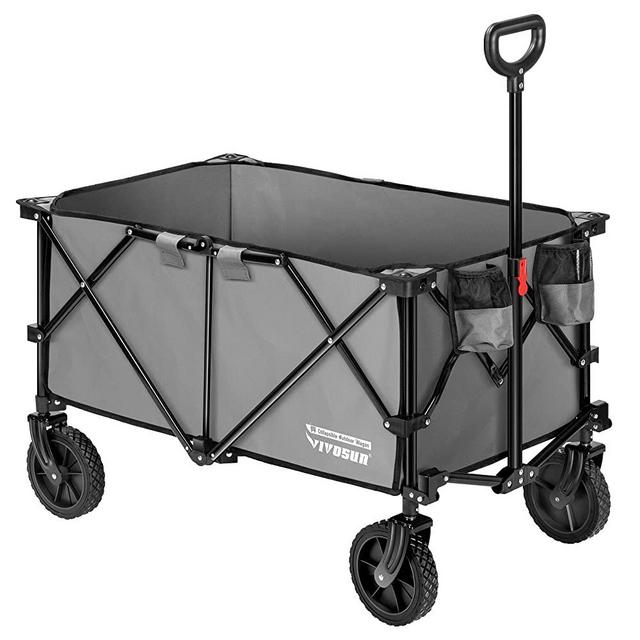 VIVOSUN Heavy Duty Folding Collapsible Wagon Utility Outdoor Camping Cart with Universal Wheels & Adjustable Handle, Gray