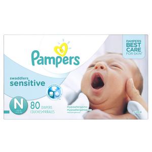 Pampers Swaddlers Sensitive Newborn Diapers Size 0, 80 Count