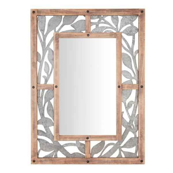 39 in. H x 29 in. W Home Decorators Collection Farmhouse Rectangle Framed Antiqued Wood and Metal Accent Mirror