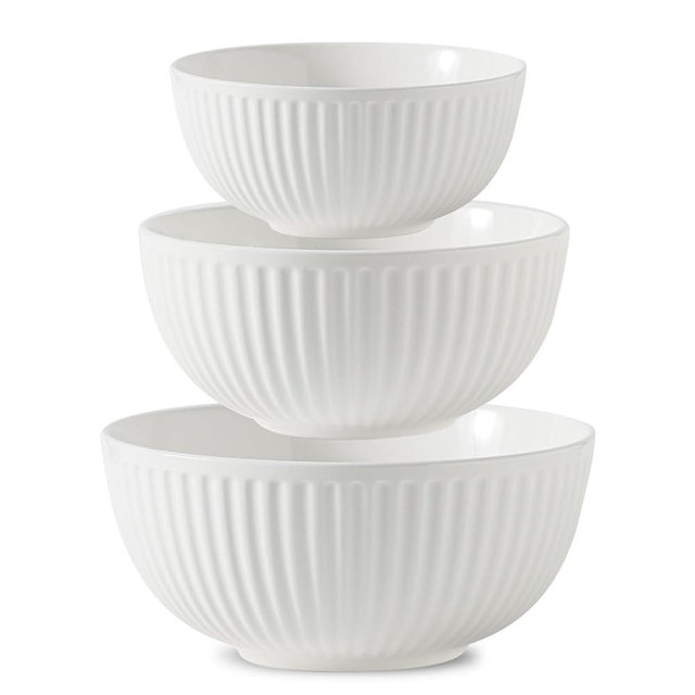 Hasense Ceramic Large Mixing Bowls, White Bowls 1.5/1/0.5 Quart For Kitchen, Prep Serving Bowl for Baking and Mixing Salad, Oven, Microwave and Dishwasher Safe, Ribbed Nesting, White