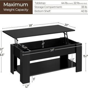 Yaheetech Wooden Coffee Table, Lift Top Coffee Table with Large Hidden Storage Shelf, Lift Tabletop Dining Tables for Living Room, Home Small Space, 38.6in, Black