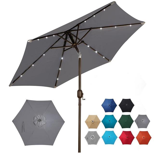 Blissun 7.5 ft Solar Umbrella, 18 LED Lighted Patio Umbrella, Table Market Umbrella