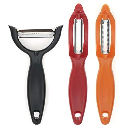 Spring Chef Vegetable Peelers for Potato, Carrot, Apple, Citrus, 3 piece Set - Stainless Steel Swivel, Serrated, Julienne Blade