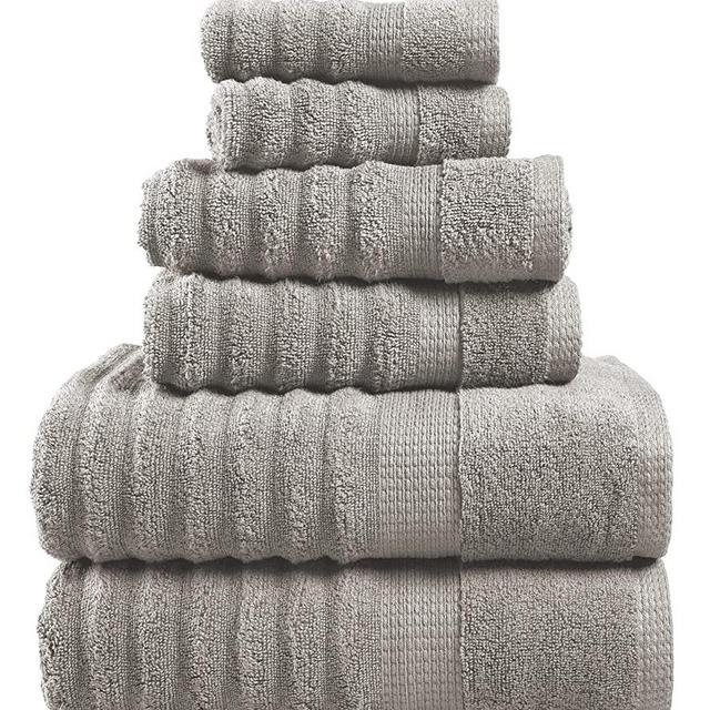 100% Cotton Bath Towels set of 6, Beach Towels for Adults, Spa Gym Shower Towels- 2 Super Absorbent Bath Towels, 2 Decorative Hand Towels for Bathroom & 2 Face wash towels, Hotel Guest Towels - Silver