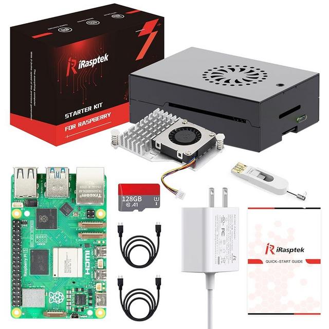 iRasptek Starter Kit for Raspberry Pi 5 8GB RAM-Pre-Loaded with 128GB Edition Raspberry Pi OS (Aluminum Case)