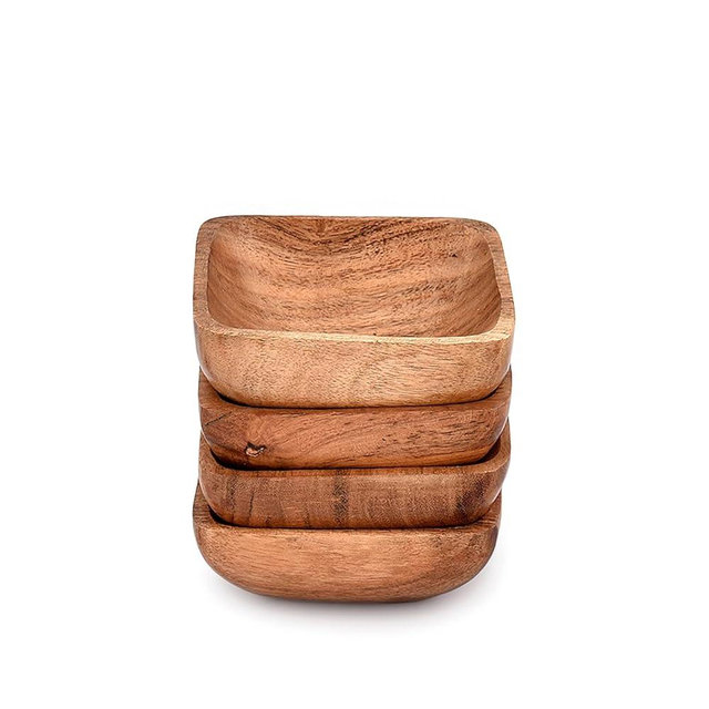 EDHAS Acacia Wood Snack Bowl Set of 4 Wooden Serving Bowls for Nuts, Appetizer, Condiments, Snacks, Fruit Gift Pack, Houesewarming Gifts (4" x 4" X 1.5")