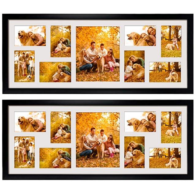 2 Pack 4x6 Picture Frames Collage with 9 Openings, Display Eight 4 x 6 Pictures and One 8x10 Photos for Wall Mounting, Black