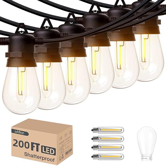 addlon 200FT(4-Pack*50FT) LED Outdoor String Lights with Dimmable Edison Shatterproof Bulbs, Heavy-Duty and Weatherproof Strand, UL Listed, Decorative for Garden, Patio