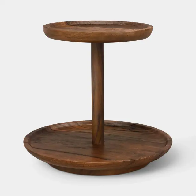 Dark Wood Tiered Revolving Tray Spice Rack Natural - Threshold™