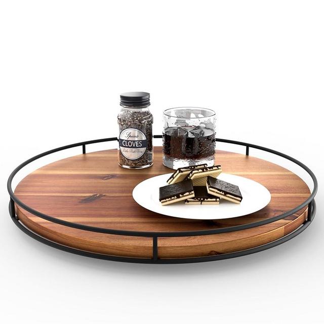 TIDITA 16" Acacia Lazy Susan Turntable for Table - Extra Large Wood Lazy Susans Organizer for Countertop - Wooden Charcuterie Boards Cheese Board - Kitchen Turntable Storage (Acacia, 16 Inch)