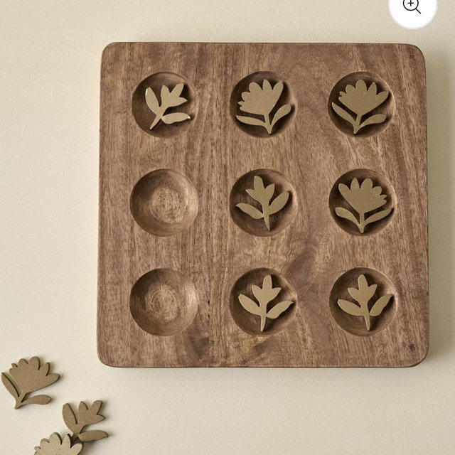 Hand Carved Wood Floral Tic Tac Toe