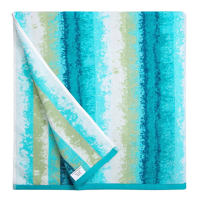 cabanana Fluffy Oversized Beach Towels - Plush 35 x 70 Inch Coastline Striped Pool Towel, Large Cotton Summer Swimming Cabana Towel (Green)