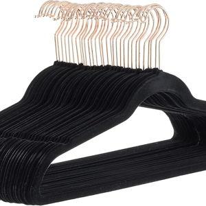 Amazon Basics Slim, Velvet, Non-Slip Sturdy Suit Clothes Hangers, Pack of 30, Black/Gold