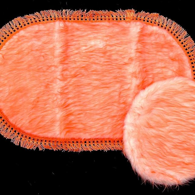 Vintage New Old Stock Furry Shag Bath Mat and Toilet Seat Cover, Orange Plush Acrylic with Fringe, 1970's Bathroom Decor