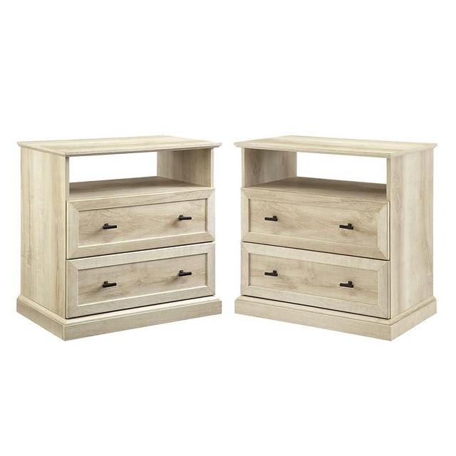 Walker Edison Beale Rustic 2-Drawer Open-Cubby Nighstands End Side Tables Living Room Bedroom Storage, Set of 2, White Oak