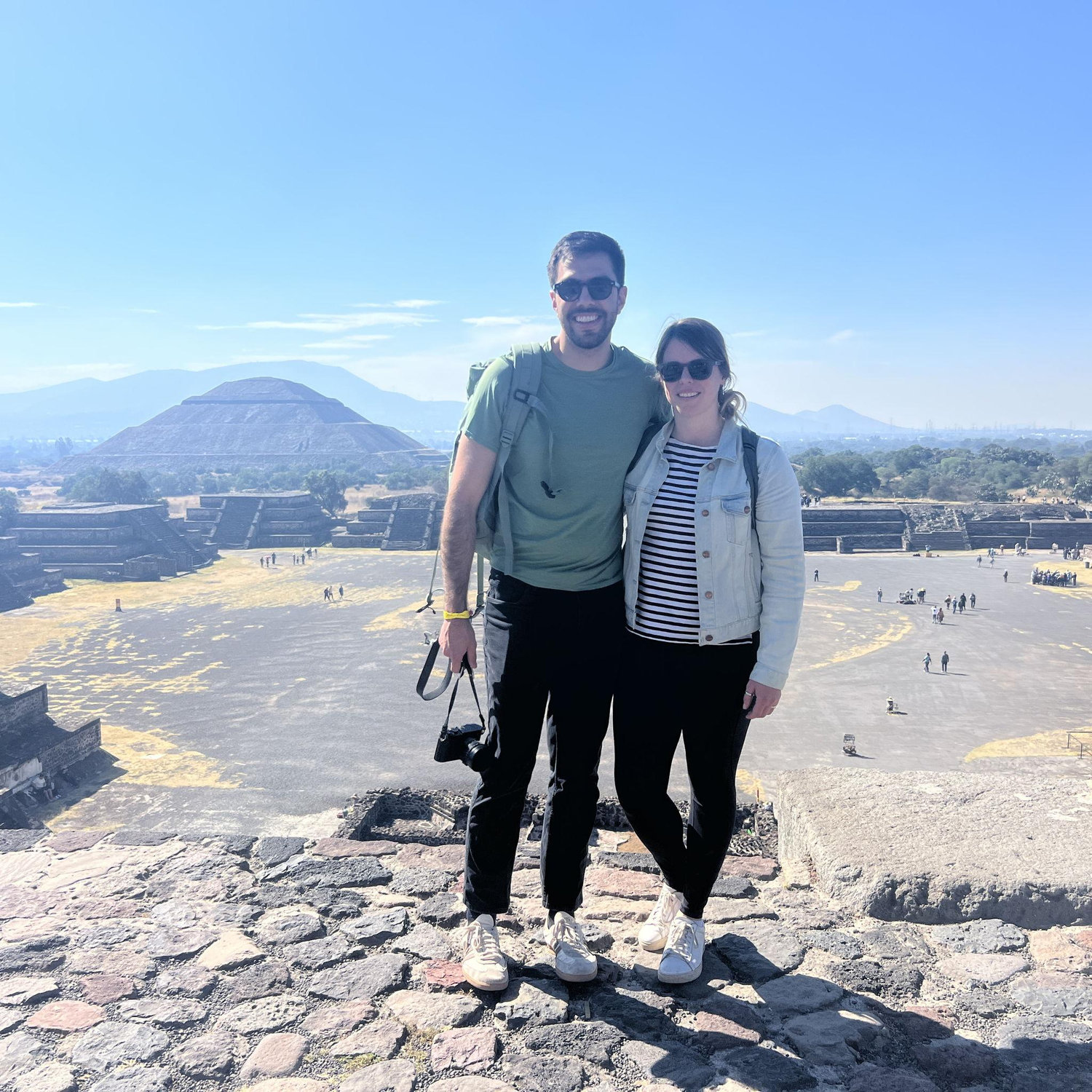 Exploring the ancient pyramids of Teotihuacán outside Mexico City together.