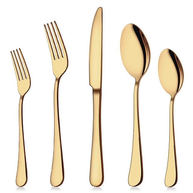 Gold Silverware Set for 8, 40-Piece Gold Flatware Set Aisoso Stainless Steel Cutlery Kitchen Utensil Set Mirror Polished, Dishwasher Safe