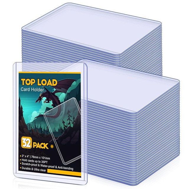 32 Count Topload Card Holder, Sooez 35PT Topload Card Protector, 3" x 4" Hard Plastic Card Sleeves, Baseball Card Protector, Rigid Toploading Card Case for Collectible Trading Sports Cards