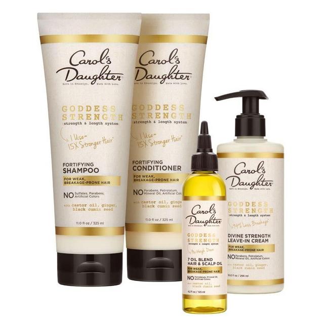 Carol's Daughter Goddess Strength 4 Full Size Products Hair Care Set - Sulfate Free Shampoo, Conditioner, Leave In, Scalp & Hair Oil Treatment- For Curly, Natural Hair