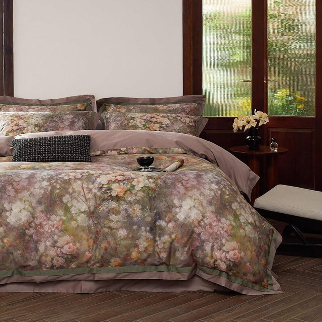 VM VOUGEMARKET Painting Flower Duvet Cover King Smooth Long Staple Cotton Bedding Duvet Cover with Pink Floral Pattern Garden Cottage Botanical Comforter Cover for Spring Summer