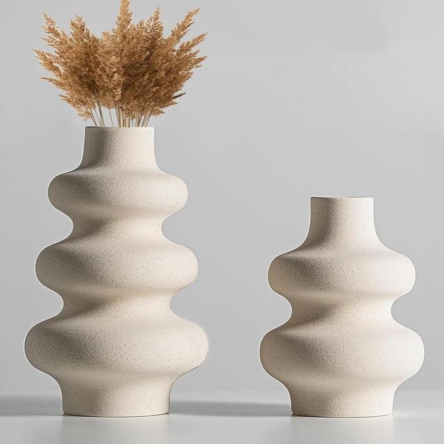 Ceramic Vases Set of 2 White Vase Modern Matte Decorative Flower Vase for Home Entryway Office Centerpieces Living Room Decor, Off White Minimalist Nordic Boho Vase for Flower Bouquet Pampas Grass
