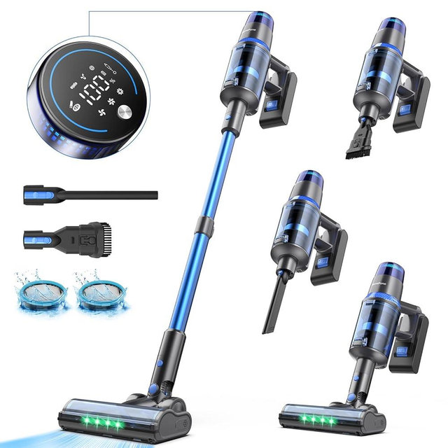 BonePone V25 Cordless Vacuum Cleaner, 680W 60Kpa Powerful Stick Vacuum with Dust Sensor, Digital Display, 4000mAh Rechargeable Battery up to 60Mins, Versatile for Pet Hair, Floor, Carpet