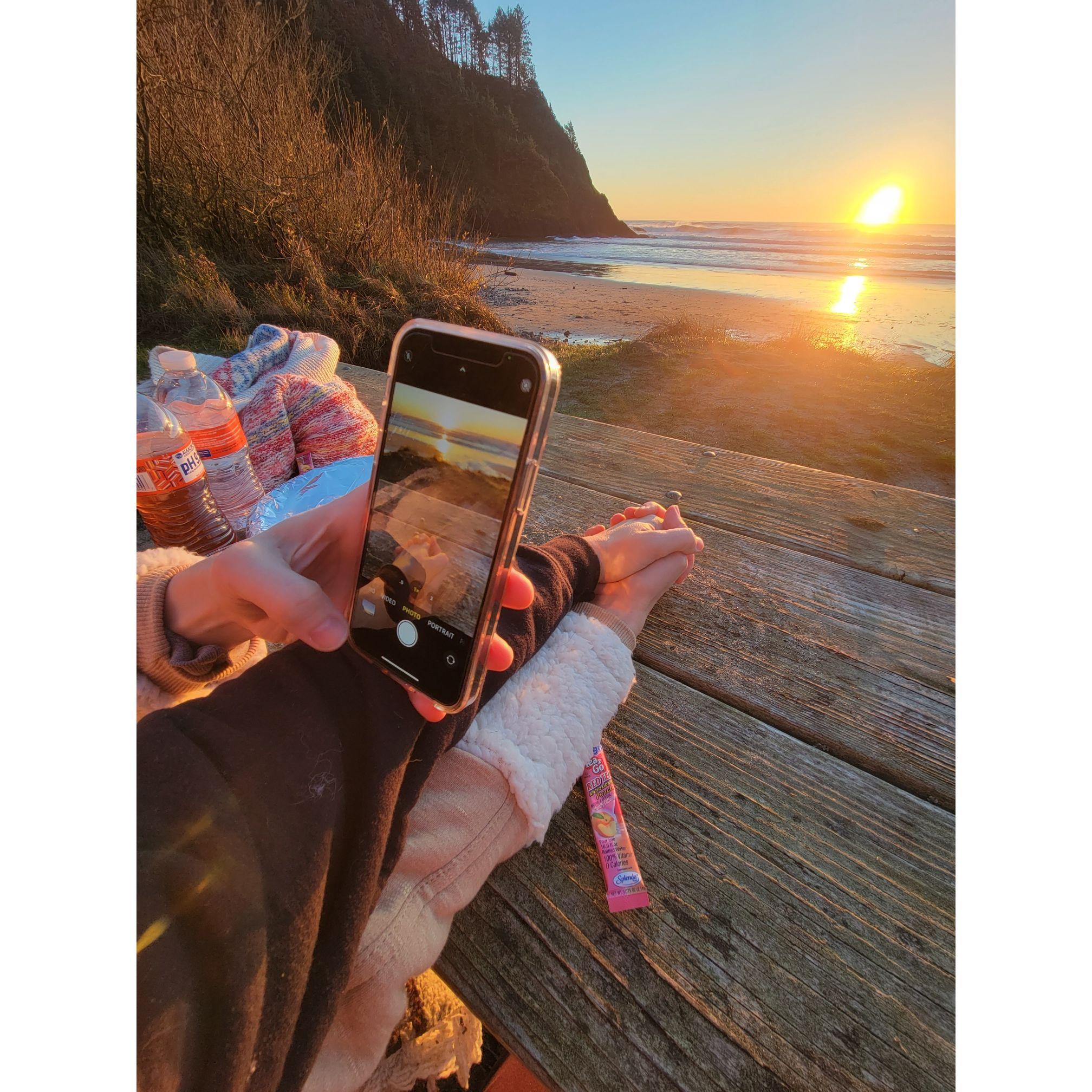 Sunset picnic in Florence, OR for Elizabeth's birthday