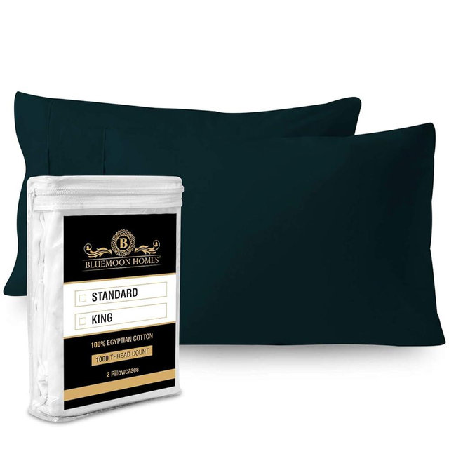 1000 Thread Count 100% Egyptian Cotton Pillow Case, Queen Pillowcase Set of 2, Long-Staple Combed Pure Natural 100% Cotton Pillows for Sleeping, Soft & Silky Sateen Weave Bed Pillow Cover - Teal