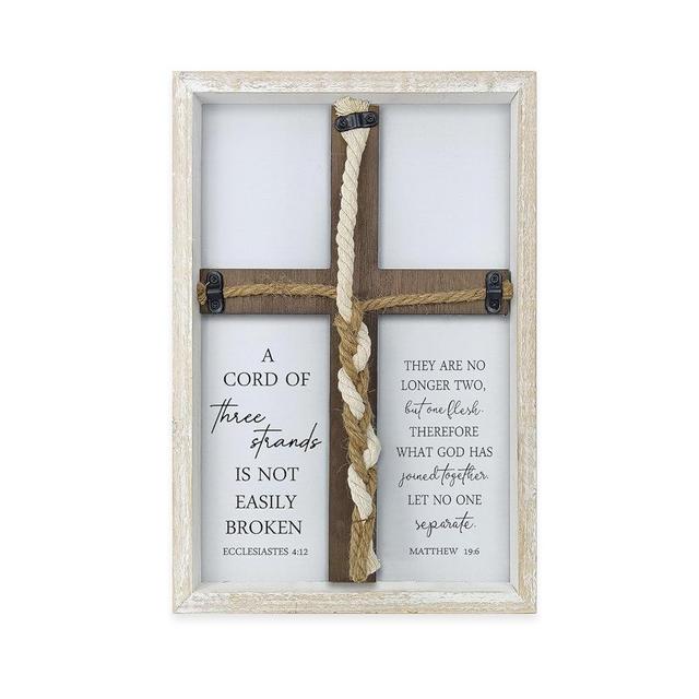 A Cord of Three Strands Wedding Sign Wall Decor 15x10 Inch Christian Marriage Art Wood Framed Unity Cross Braid for Wedding Ceremony Ideas Religious Couple Anniversary Wall Hanging (White)