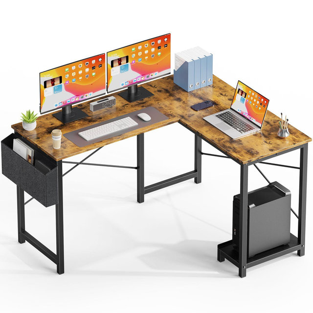 JIONJOY 50 Wide Reversible L-Shape Desk with Storage Bag - Brown