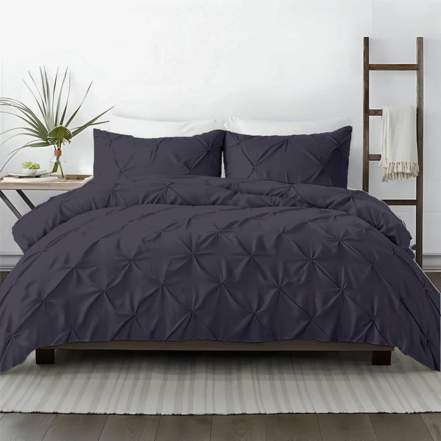 Kotton Culture 1 Pc Twin/Twin-XL Size Pinch Pleated - Pintuck Duvet Cover Only- 100% Egyptian Cotton 600 Thread Count Decorative Comforter Cover-Zipper Closure & 7 Internal Ties (Dark Grey, 68" X 90")