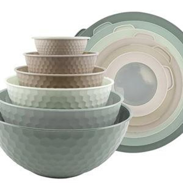 COOK WITH COLOR Mixing Bowls with Lids - 12 Piece Plastic Nesting Bowls Set includes 6 Prep Bowls and 6 Lids, Non Slip Bottom and Embossed Design - Microwave Safe (Teal)