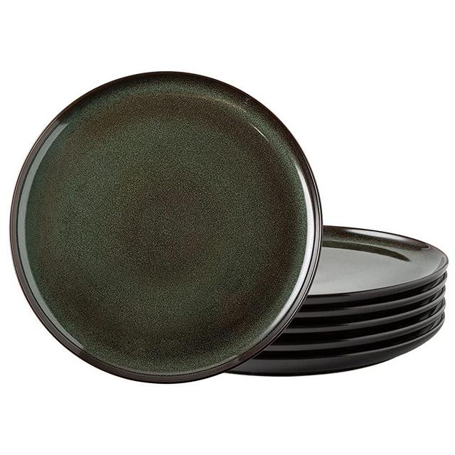 LERATIO Ceramic Plates Set of 6, 8.5 Inch Reactive Glaze Light Weight Porcelain Salad Plates,Modern Shape Dinnerware Dishes Set for Kitchen,Microwave&Dishwasher&Oven Safe,Resistant-Green
