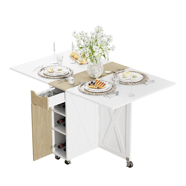 3imothrix Folding Dining Table, Space Saving Table with 6 Wheels for Small Spaces (White)