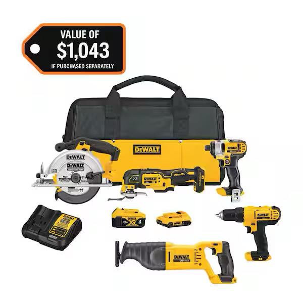 DEWALT 20V MAX Cordless 5 Tool Combo Kit with (1) 20V 4.0Ah Battery, (1) 20V 2.0Ah Battery, and Charger DCK551D1M1