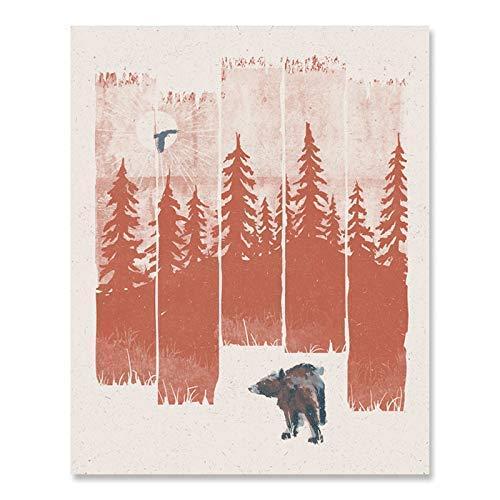 Bear in the Forest Wilderness Art Print - Serene Nature Outdoor Trees Woodlands Landscape Wildlife Wall Art Hiking Sunshine Travel Inspiration Peaceful Rustic Cabin Home Decor 8 x 10 Art Print