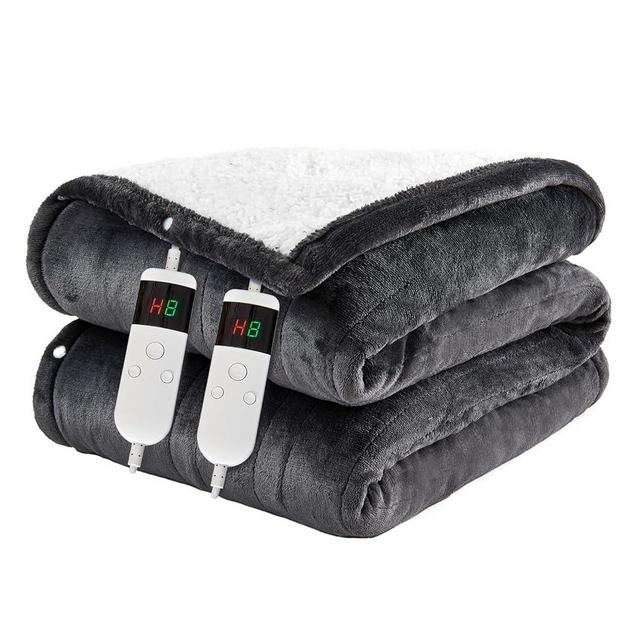PENGZHU TECHNOLOGY Electric Blanket Heated King, Soft Flannel Heating Blanket with 8 Hours Auto Off 10 Fast Heating Levels Machine Washable Sherpa Heated Blanket with Overheating Protection