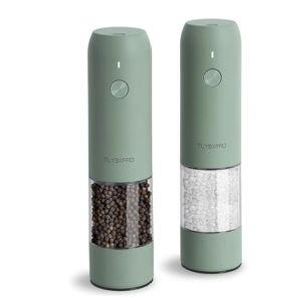 TLYSXPRO Electric Salt and Pepper Grinder Set, USB Rechargeable, Automatic Salt and Pepper Mill Grinder with Adjustable Coarseness, Electric Salt Shakers, LED Light, Refillable (2 Packs, Sage)