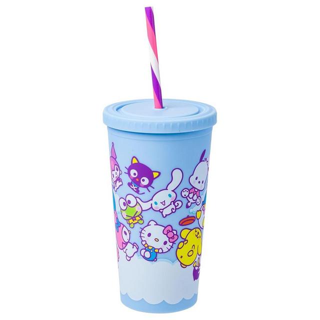 Silver Buffalo Sanrio Hello Kitty and Friends Featuring Little Twin Stars, My Melody, Kuromi, Keroppi, Chococat, Cinnamoroll, Pompompurin, Pochacco, Tuxedo Sam, Badtz-Maru Matte Plastic Tumbler, 20oz