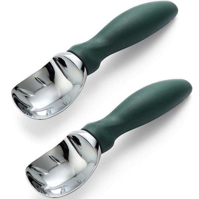 Spring Chef Ice Cream Scoop with Soft Grip Handle, Professional Heavy Duty Sturdy Scooper, Premium Kitchen Tool for Cookie Dough, Gelato, Sorbet, Pine Green, 2 Pack