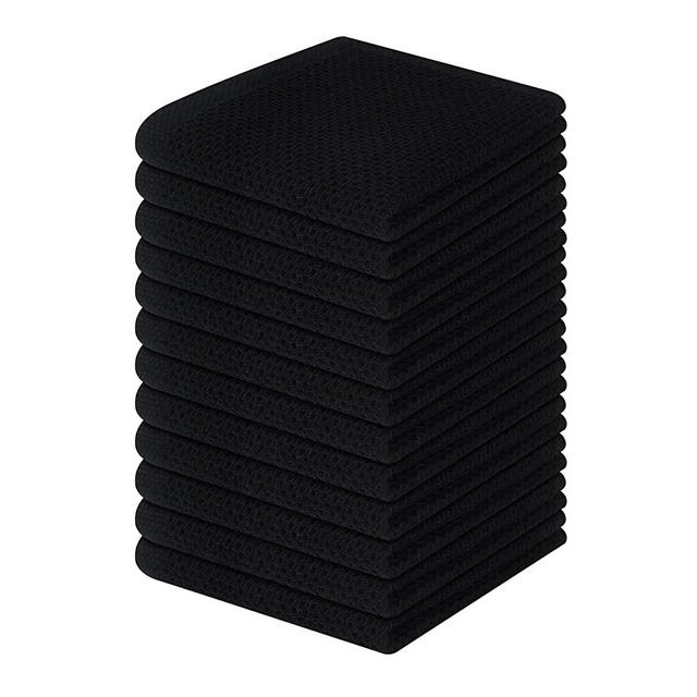 Homaxy 100% Cotton Waffle Weave Kitchen Dish Cloths, Ultra Soft Absorbent Quick Drying Dish Towels, 12 x 12 Inches, 12-Pack, Black