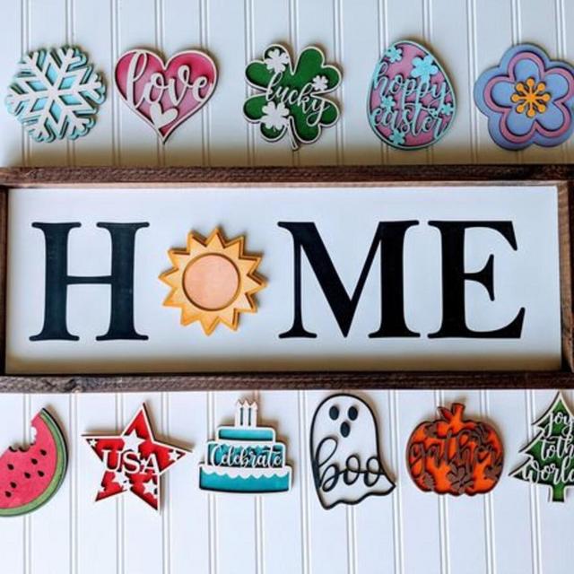 Interchangeable HOME sign, Wood Sign, Changeable Sign, Custom Wall Hanging, Seasona, Home Decor, Interchangeable O Sign, interchangeable