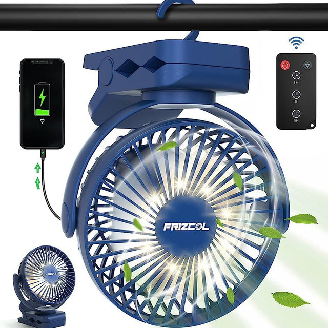 Clip on Fan 65 Hours Portable Desk Fan Rechargeable with LED Lights & Hooks 12000 Capacity Battery Operated Fan with Clips Small Desk Fan Mini Fans for Tents Travel Outdoor Camping Golf Cart Stroller