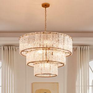 Harlune 8-Light Distressed Gold 3-Tiered Glass Chandelier