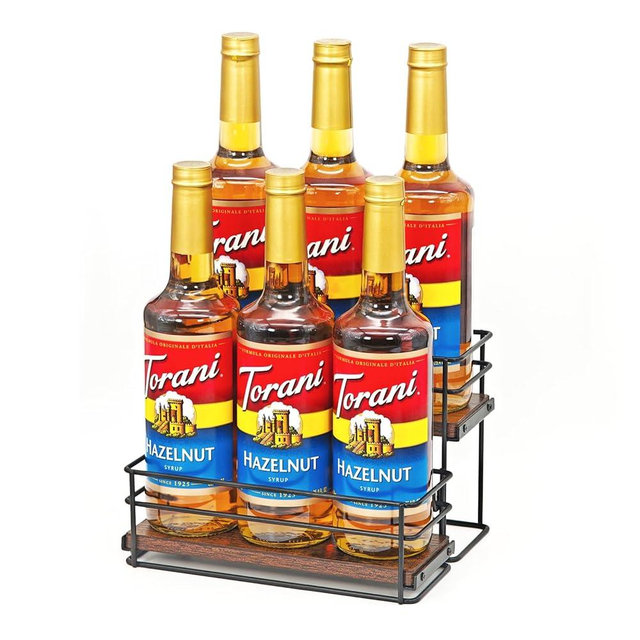 AUATRONNE 6 Bottle Capacity Coffee Syrup Rack Organizer, 2 Tier Coffee Syrup Stand Shelf, Storage Shelves for Coffee Bar, Small Wine Rack for Bar Family Storage for Syrup Wine Dressing