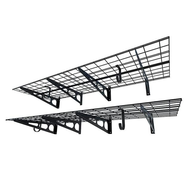 FLEXIMOUNTS 2-Pack 2x6ft Garage Shelving with Hooks 24-inch-by-72-inch Wall Shelf Garage Storage Rack Floating Shelves, Black